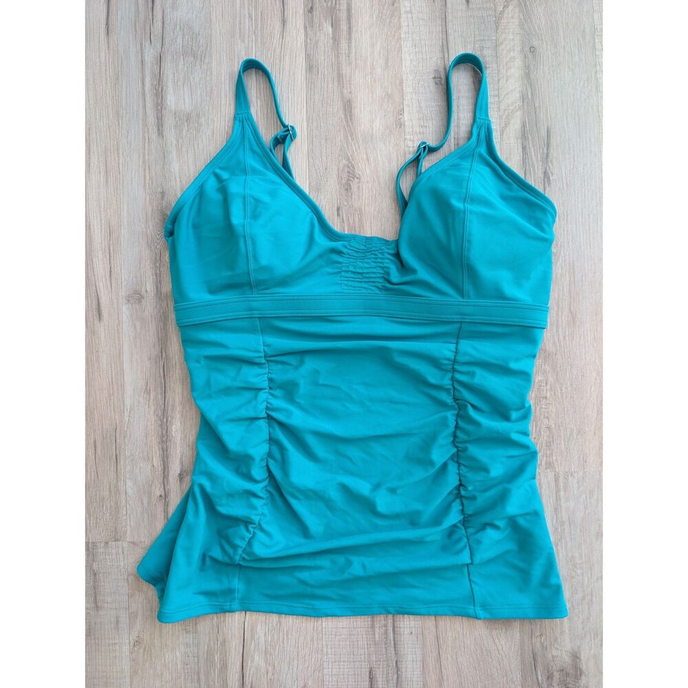 Athleta Smocked Tankini Swim Top in Teal Blue, 36 D/DD (C6)